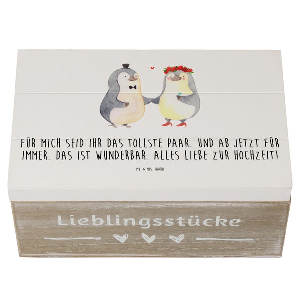 Mr. & Mrs. Panda 19 x 12 cm Holzkiste Hochzeit Pinguin - Weiß