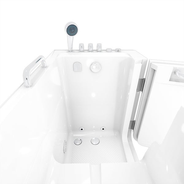 Geöffnete Badewanne mit Tür und Haltegriff