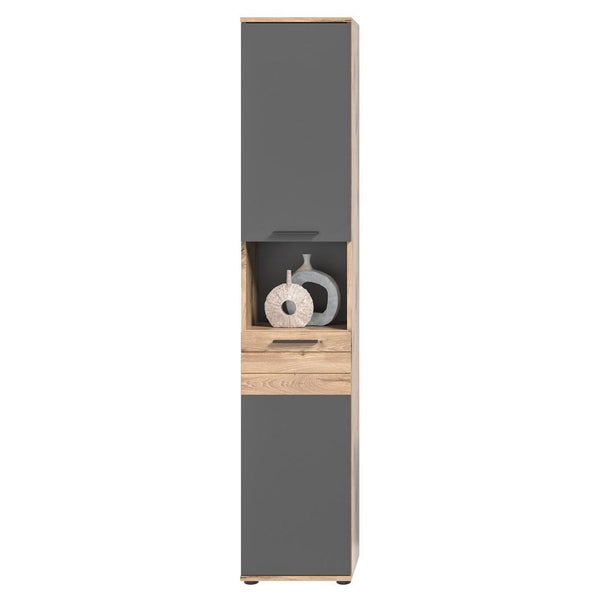 Mason Hochschrank Bad 2 Türen, 1 Ablage  grau,Eiche dekor. 37 X 34 X 190 cm