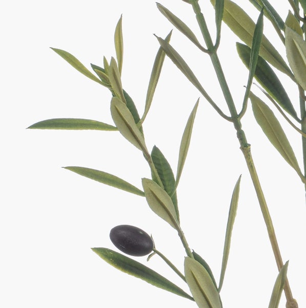 Künstlicher Rosenzweig mit mehreren weißen Blüten, Knospen und grünen Blättern.