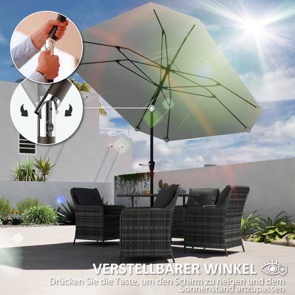 Outsunny Sonnenschirm Ø233 cm, Sonnenschirm mit Knickfunktion, achteckig Balkonschirm Strandschirm windfest stabil Marktschirm Kurbelschirm Sonnenschutz für Strand Balkon Terrasse Garten, Dunkelgrau