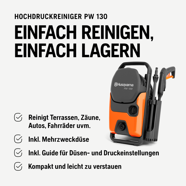 Husqvarna Hochdruckreiniger PW 130 zum einfachen Reinigen und Lagern
