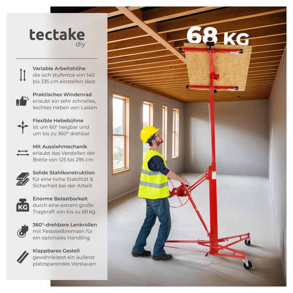 Tectake Trockenbau-Montagehelfer mit variabler Arbeitshöhe und Tragkraft bis 68 kg