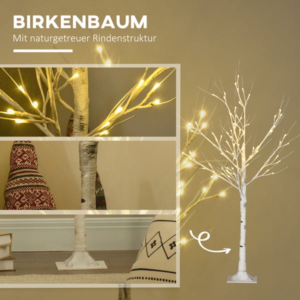 HOMCOM Kunstbaum, 17L x 17B x 120H cm, Kunststoff, Metall, Weiß