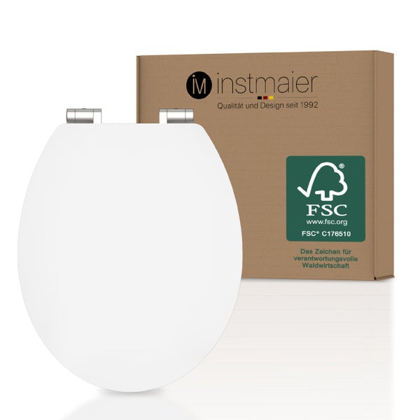 instmaier WC Sitz WC1M | FSC zertifiziertes Holz | Toilettendeckel mit Absenkautomatik | Klobrille Weiß Matt | Oval | Nachhaltig | MDF-Holzkern
