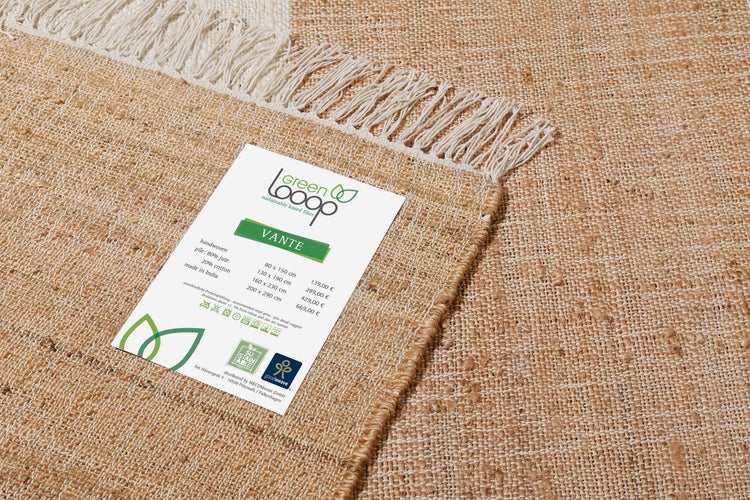 Handwebteppich Creme Beige Cognac aus Naturfaser Vante Green Looop 200x290 cm