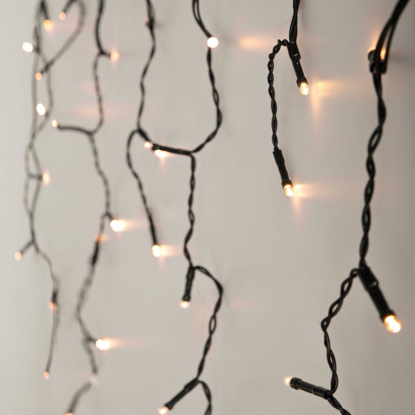 ECD Germany LED Lichtervorhang 3m 90 Warmweiße LEDs, Eiszapfen Lichterkette LED Lichterkettenvorhang Weihnachten Eisregen Vorhang, IP44 Wasserdicht, Innen/Außen, Weihnachtsbeleuchtung Weihnachtsdeko