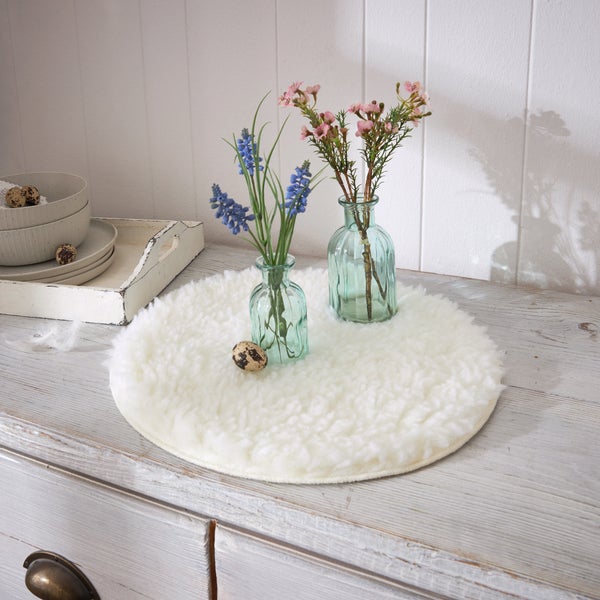 FRANK FLECHTWAREN | Dekofell Lamm, rund, POLYESTER, Ø 40 cm