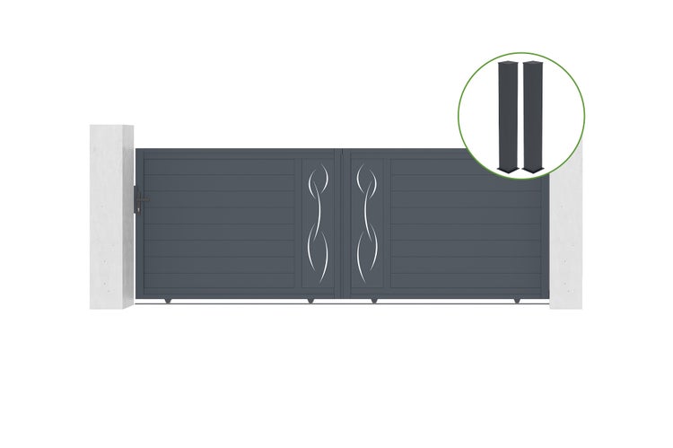 Doppelflügeltor mit dekorativen Elementen und Torpfosten