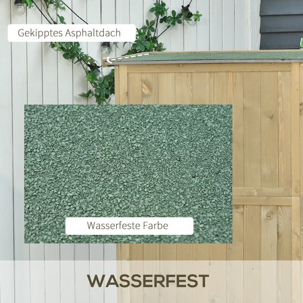 Outsunny Gartenschrank Holz Geräteschuppen Gerätehaus mit Asphaltdach Lamellentür Geräteschrank Schuppen Garten 4 Fächer Grau 87 x 46,5 x 160 cm