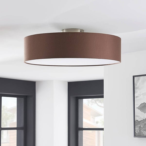 Lindby Textil Deckenleuchte rund 50 cm, Deckenlampe Stoff braun 3x E27 max. 11W ohne Leuchtmittel Schlafzimmerlampe Wohnzimmerlampe Textillampe