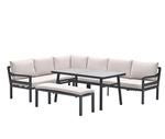 Garten-Lounge-Set aus Metall mit Ecksofa, Tisch und Bank inklusive Polstern