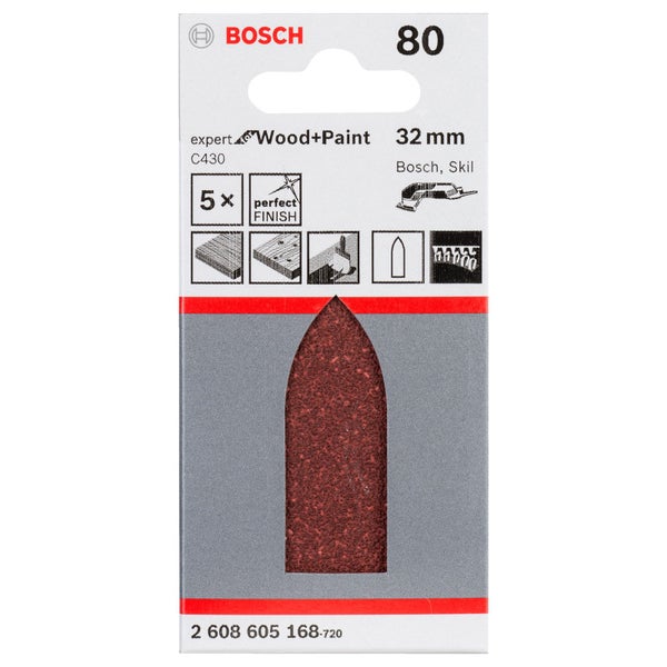 Bosch 5x Schleifblatt C430 Expert for Wood ungelocht 32 x 88 mm K80 - 2608605168