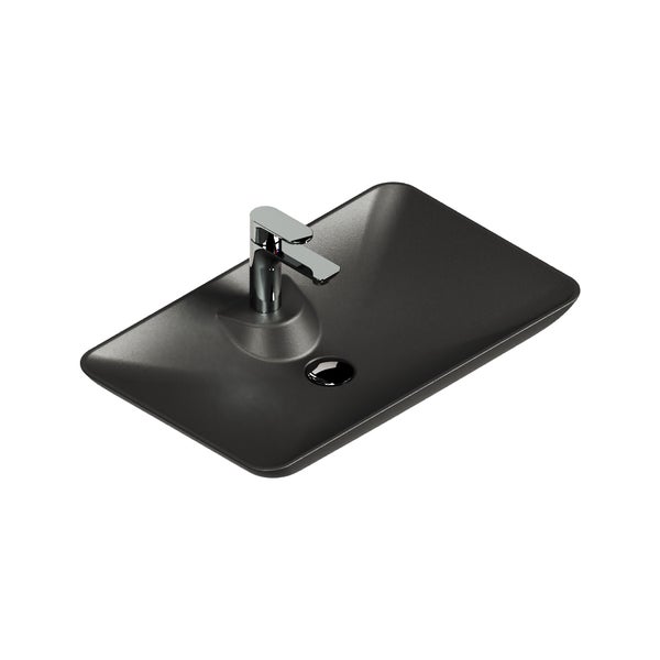 Aqua Bagno Leon – Aufsatzwaschbecken 64 cm – Keramik in Schwarz Matt – KB.AN.LEON.002