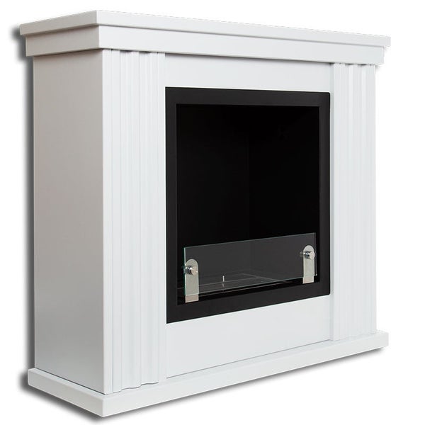 Weißer Ethanolkamin mit Glas