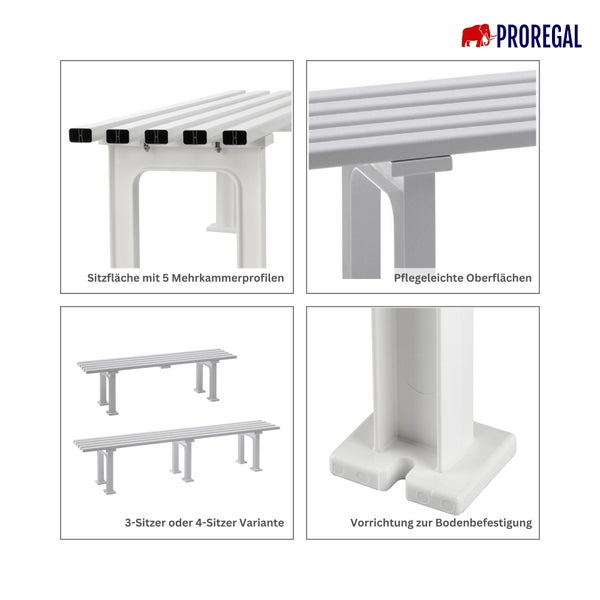 PROREGAL Gartenbank Kuba 4 Sitzer Grün HxBxT 42 x 200 x 37 cm Witterungskunststoff & UV Beständiger Kunststoff Parkbank Sitzbank