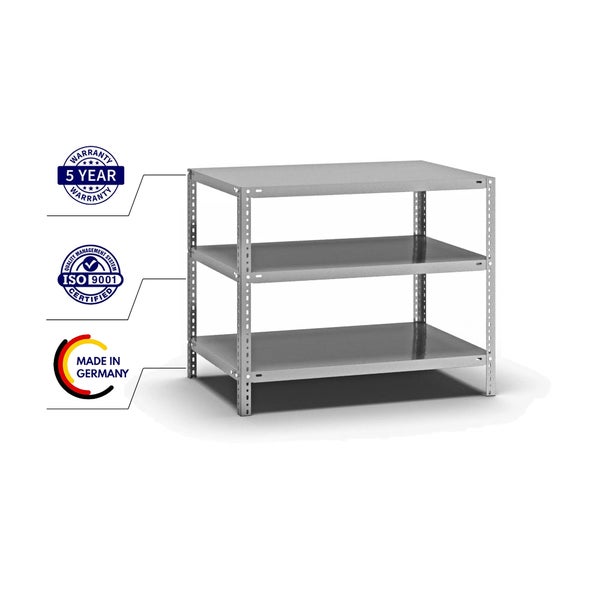 PROREGAL Fachbodenregal Schraubsystem Light-Duty Grundregal HxBxT 80 x 100 x 60 cm 3 Ebenen Fachlast 125 kg Beidseitig Nutzbar Verzinkt