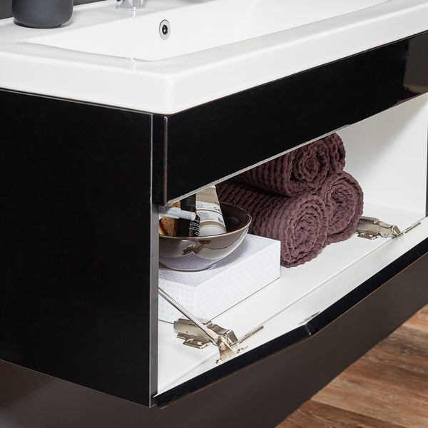 Home Deluxe - Badmöbel-Set - WANGEROOGE schwarz - Small - inkl. Waschbecken und komplettem Zubehör - Breite Waschbecken: ca. 60 cm I Badezimmermöbel Waschtisch Badmöbelset