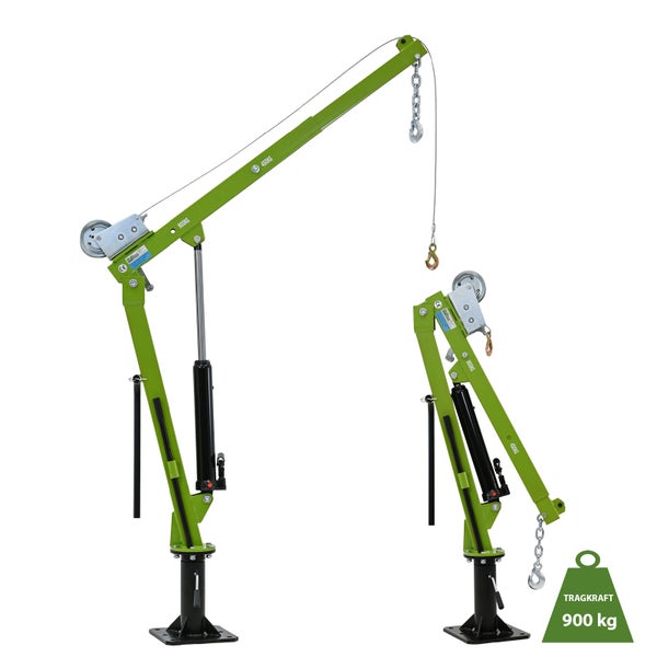 Hydraulischer Pick-up Kran mit 900 Kilogramm Tragkraft in ausgefahrener und eingefahrener Position