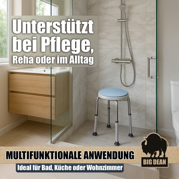 Duschstuhl mit verstellbaren Füßen im Badezimmer