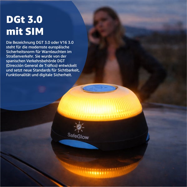 SafeGlow Warnleuchte DGT 3.0 mit SIM auf einem Autodach