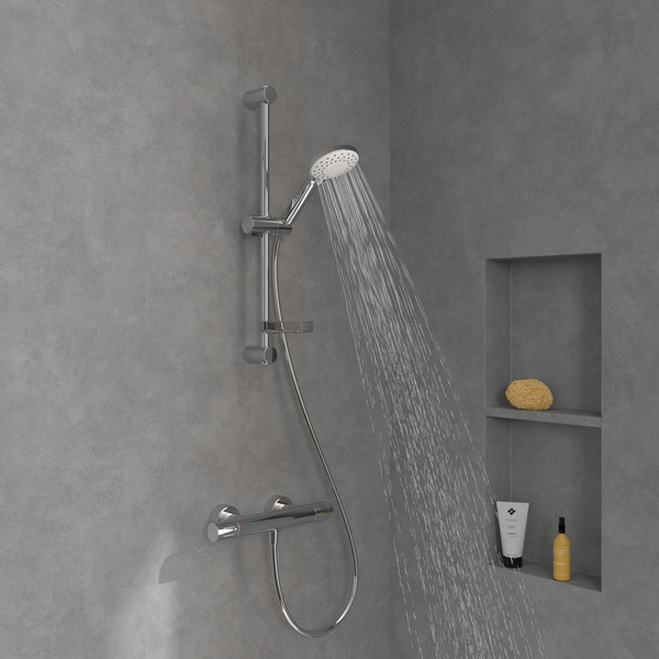 Villeroy & Boch Universal Showers Duschgarnitur, Duschgarnitur Set mit verstellbarem Handbrausehalter und Handbrause mit 3 Strahlarten, Duschsystem mit rundem Duschkopf, Chrom
