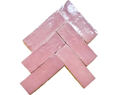 Handgefertigte Fliese Zellige Bejmat 12 vieux rose 5x15cm glänzend