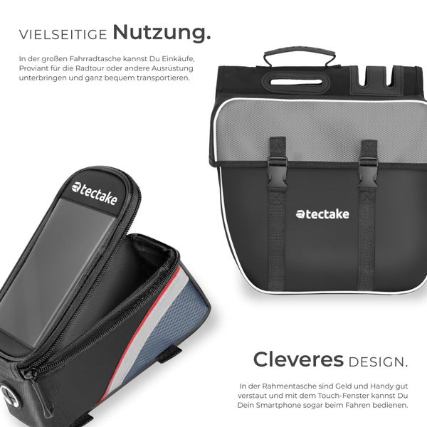 Fahrradtasche und Rahmentasche von tectake für vielseitige Nutzung und cleveres Design.