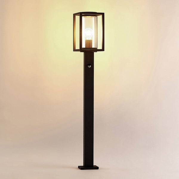 Lucande Außenleuchte Ferda mit Bewegungsmelder (spritzwassergeschützt (Modern) in Schwarz aus Aluminium (1 flammig, E27) - Wegeleuchte Pollerleuchte Wegelampe Sockelleuchte