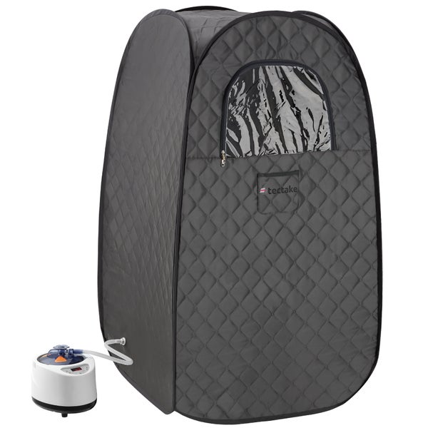 Mobile Dampfsauna tectake ThermaLuxe I inkl. Fernbedienung, Matte, Klappstuhl und Tragetaschen 2 l Dampfgenerator mit 1000 W dunkelgrau/schwarz