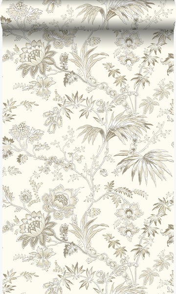 Origin Wallcoverings Tapete Blumen Crême-Weiß und Beige - 53 cm x 10,05 m - 326124
