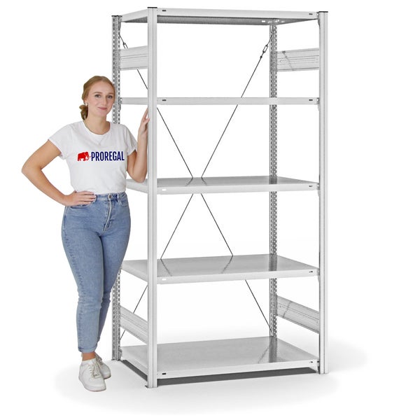 PROREGAL Fachbodenregal Stecksystem T-Profil Medium-Duty Grundregal HxBxT 200 x 100 x 60 cm 5 Ebenen Fachlast 240 kg Einseitig Nutzbar Lichtgrau