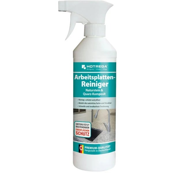 Hotrega Arbeitsplattenreiniger für Naturstein und Quarz Komposit in einer Sprühflasche zur Reinigung Pflege und zum Schutz von Oberflächen