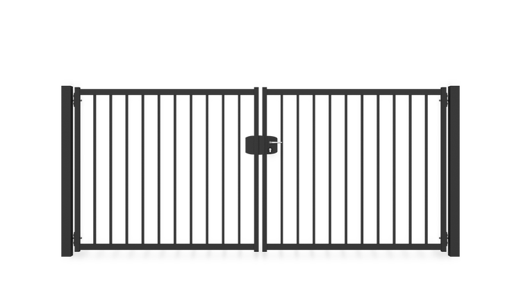 Gartentor ZAUNGURU BASIC-Line Bremen aus Metall, Höhe: 143cm, Breite: 334cm, 2-flügelig inkl. Pfosten, Schloss und Zubehör, Feuerverzinkt und zusätzlich in RAL 7016 Anthrazitgrau pulverbeschichtet