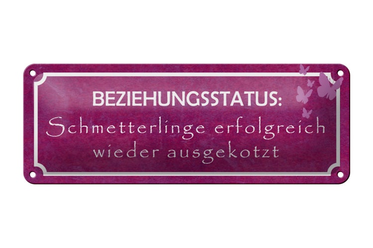 Blechschild Spruch 27x10cm Beziehungsstatus Schmetterlinge Dekoration