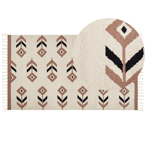 Kelim Teppich Baumwolle beige / schwarz 80 x 150 cm geometrisches Muster Kurzflor NIAVAN