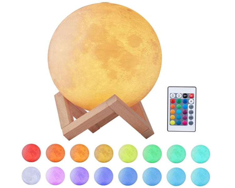 Mondlampe mit Holzfuß und Fernbedienung