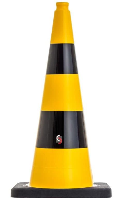 UvV Pylonen Leitkegel 75 cm gelb flexibel, schwerer Fuß (4,2 kg Warnkegel) / schwarz