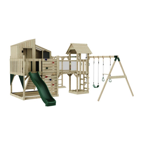 Spielplatz mit Rutsche, Schaukel und Kletterwand
