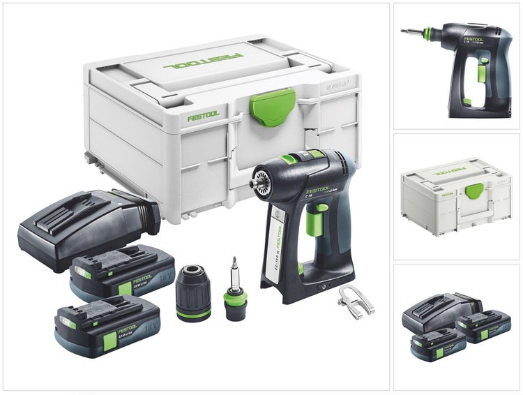 Festool Akku-Bohrschrauber Set C 18 mit zwei 18 Volt Akkumulatoren, Ladegerät und Systainer Transportkoffer