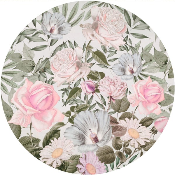 Runder Teppich mit Rosen und Gänseblümchen Muster
