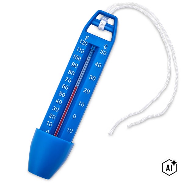 Poolthermometer mit Aufhängeschnur und Temperaturskala in Celsius und Fahrenheit