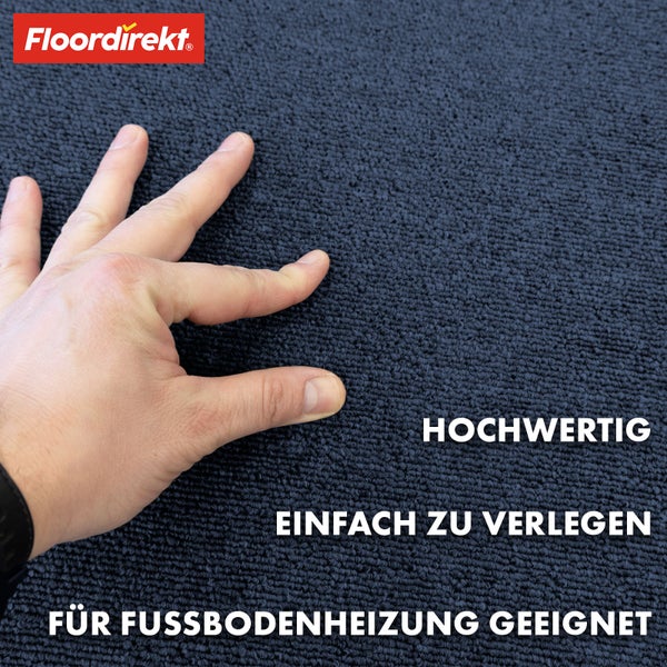 FLOORDIREKT Teppichfliese Moscow - Selbstliegend - 50 x 50 cm - Blau