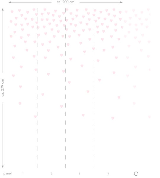 Fototapete mit Herzmotiven und den Maßen circa 200 cm x circa 279 cm