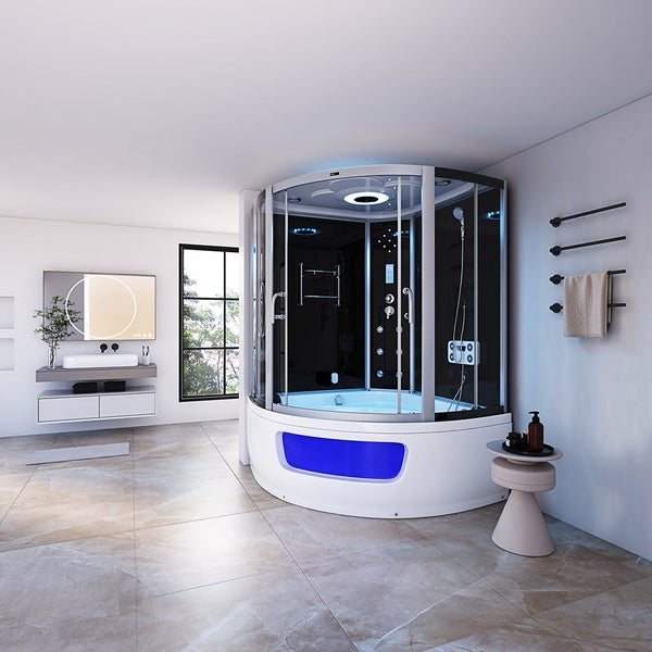 Home Deluxe - Dampfdusche EXCLUSIO - Schwarz, Maße: 130 x 130 x 215 cm - inkl. Radio, Regendusche und komplettem Zubehör I Dampfsauna, Badewanne, Whirlpool, Dusche