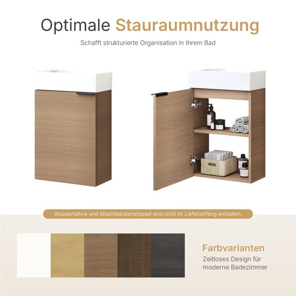 EMKE Badmöbel-Set 417×240×646 mm, Waschbecken mit Unterschrank mit Soft-Close, Türgriff, 2-fach verstellbarem Einlegeboden, Wandmontage, beidseitig montierbar,  Sonoma Eiche
