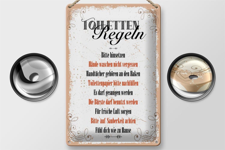 Blechschild Spruch Toilletten Regeln darf gesungen 20x30cm