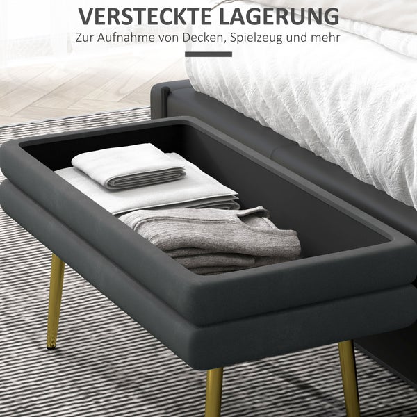 HOMCOM Sitzbank, Polsterbank mit Stauraum, mit Stahlbeine, Schuhbank, Aufbewahrungsbank für Wohnzimmer, Schlafzimmer,  79,5 x 37,5 x 43 cm, Samtoptik, Grau
