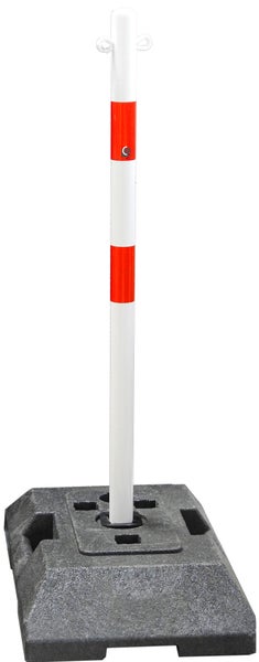 Kettenpfosten 1 Absperrpfosten Stahl weiß rot 1m x Ø42mm +18kg Fuss