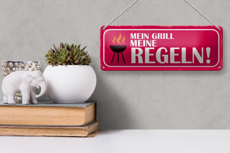Blechschild Spruch 27x10cm mein Grill meine Regeln Dekoration